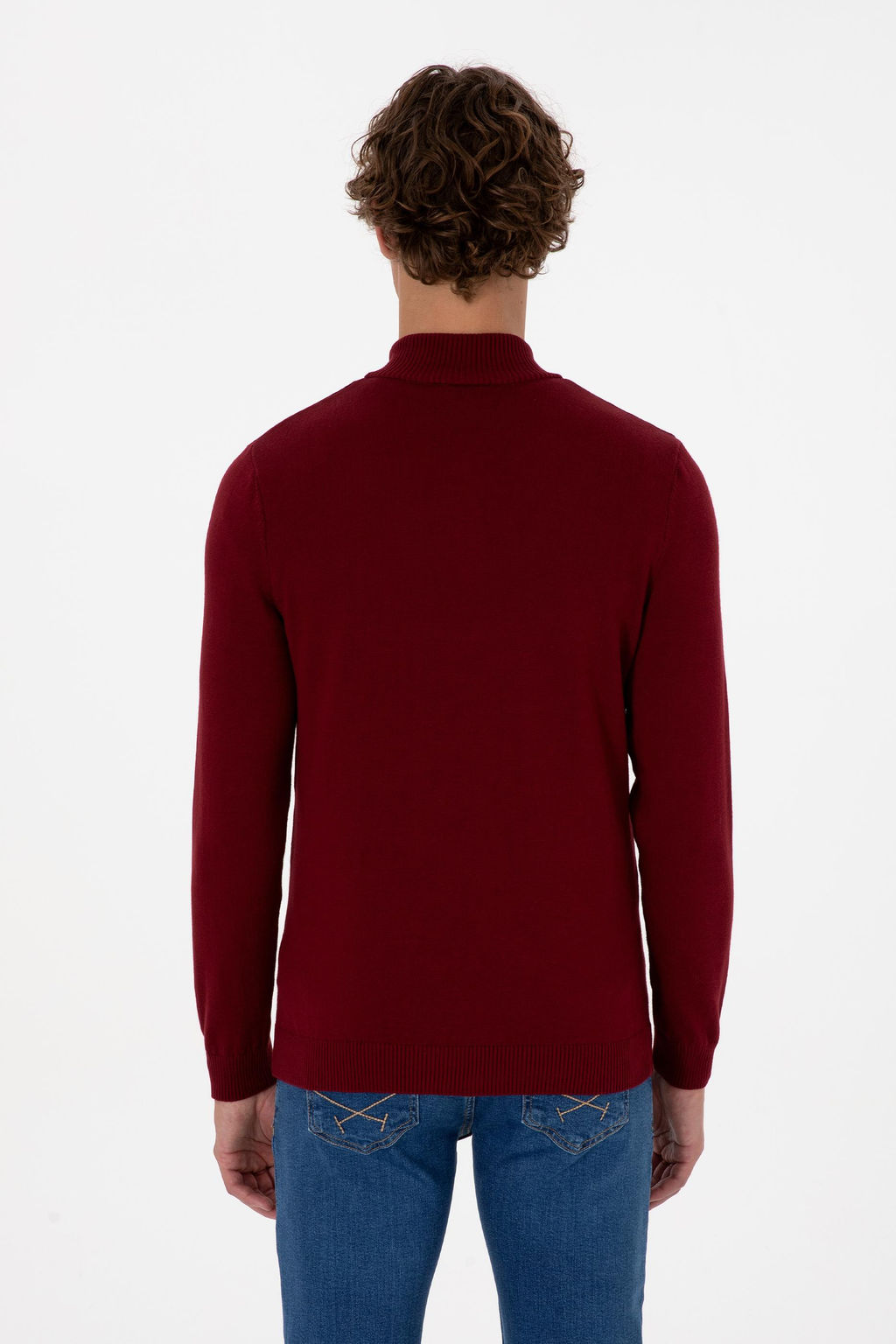 Erkek Slim Fit Yar_m Fermuarl_ Bordo Basic Kazak - U.s. polo assn фото 5
