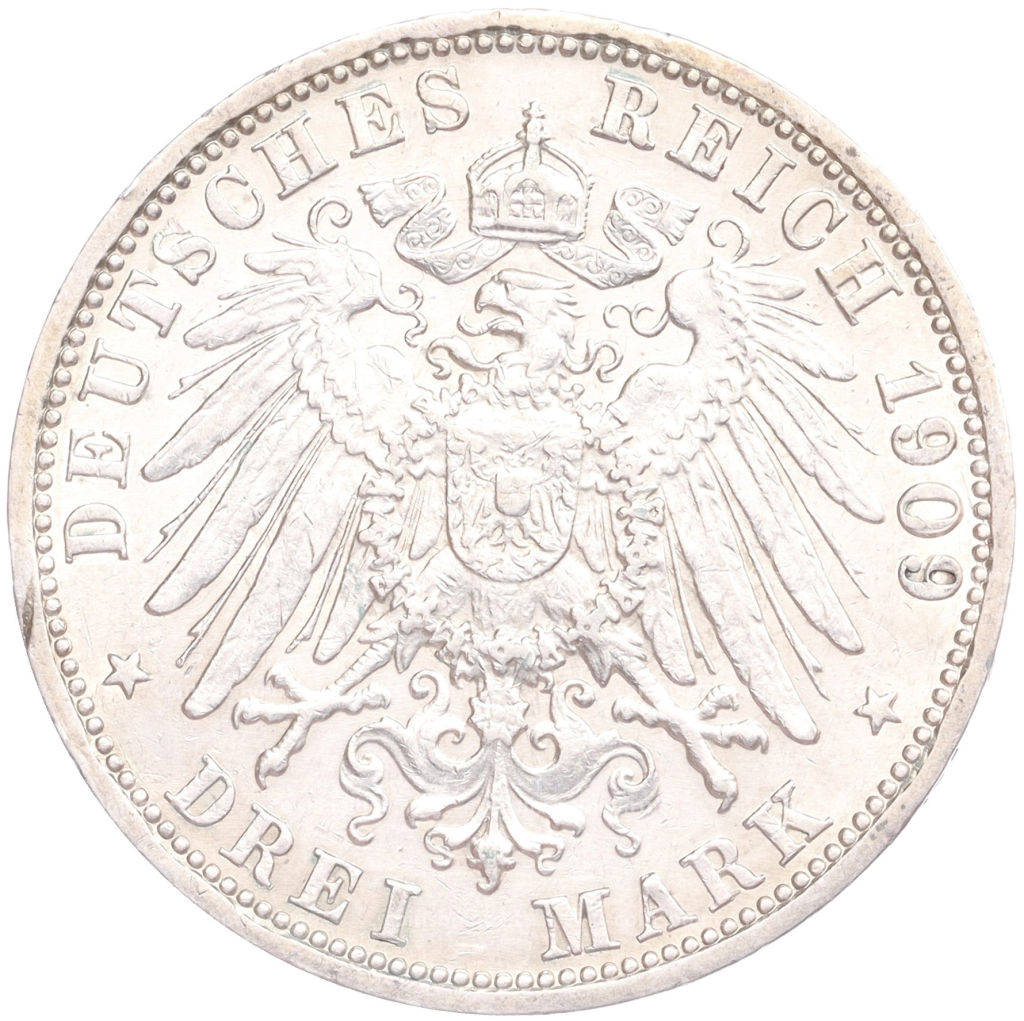 Монета 3 марки 1908 года G Германия (Баден)