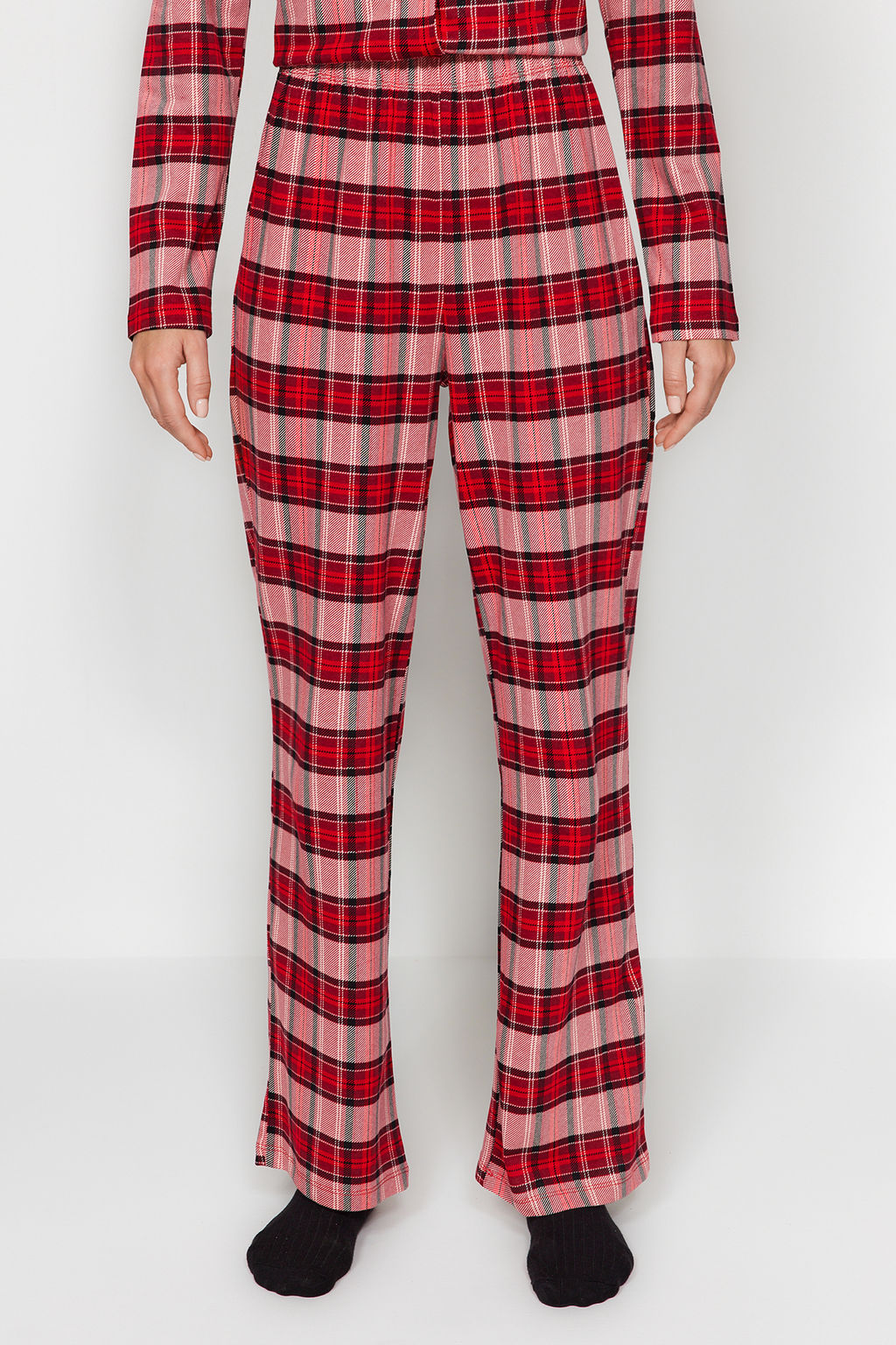 K?rm?z? Ekoseli Geyik Nak?s Deteyl? Tshirt-Pantolon Orme Pijama Tak?m? THMAW24PT00053 - Trendyolmilla фото 8
