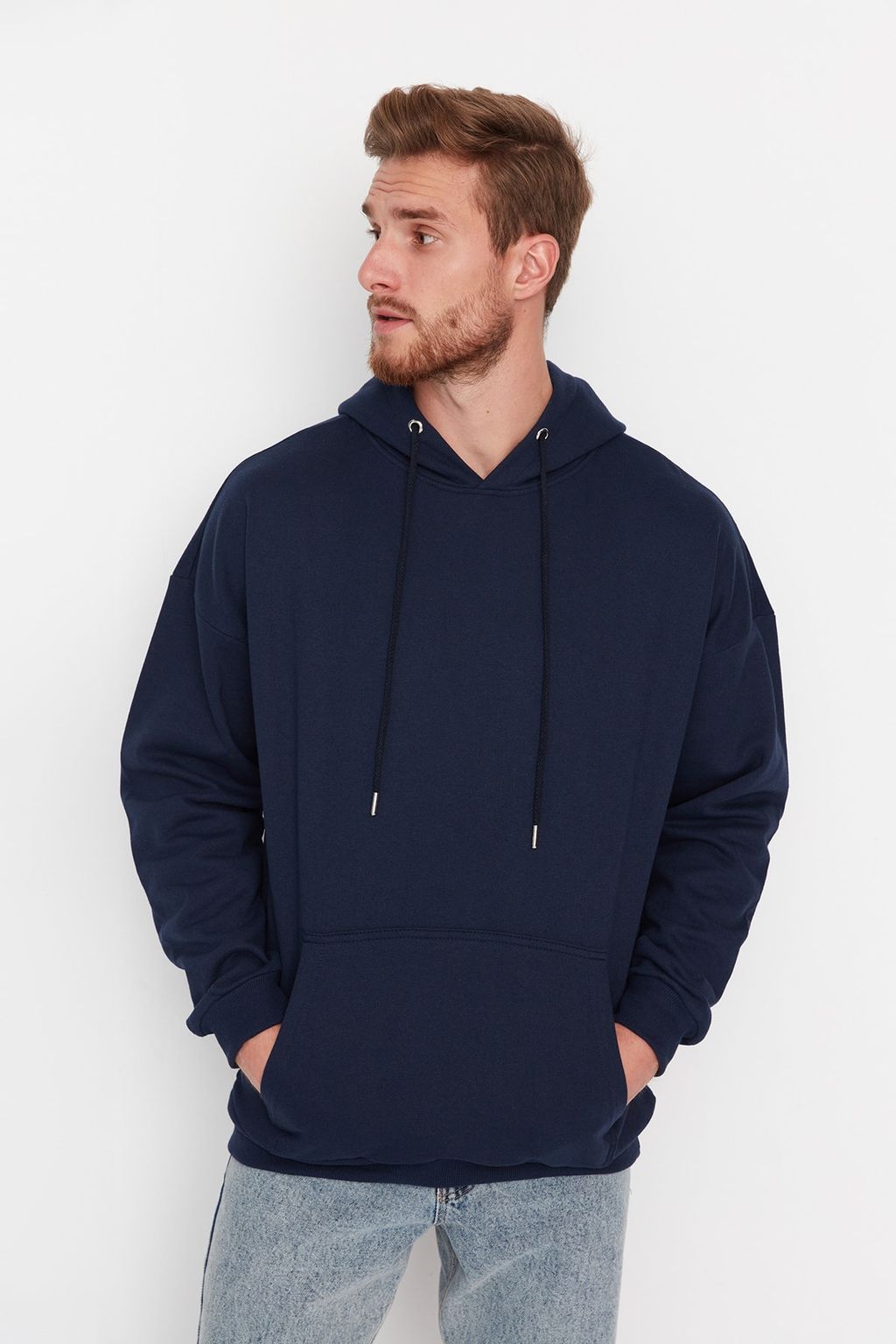 TRENDYOL MAN Siyah Oversize/Genis Kesim Kapusonlu Uzay Bask?l? Ici Polar/S?cak Tutan Sweatshirt TMNAW23SW00344 - Trendyolmilla фото 2