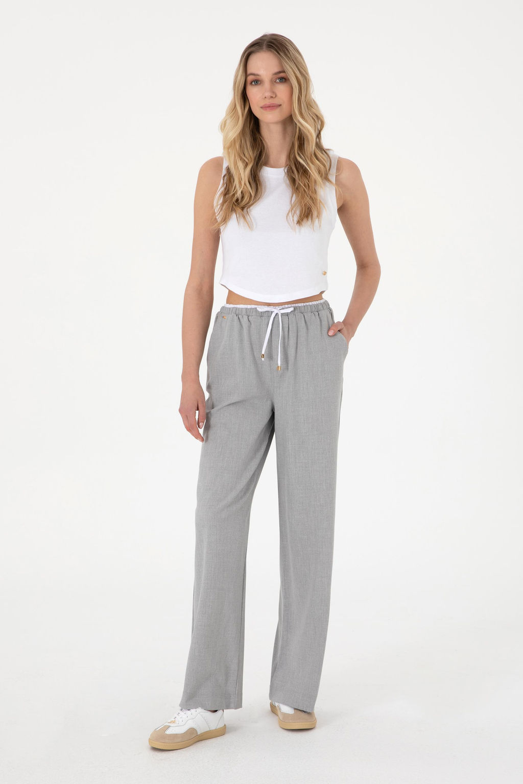 Kad_n Gri Bel Detayl_ Loose Fit Kanvas Pantolon Sepette S_rpriz _ndirim - U.s. polo assn фото 3