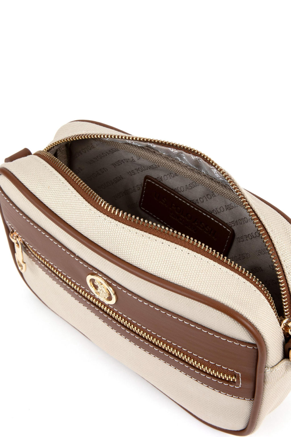 Женская сумка через плечо из холщовой ткани кремового цвета - U.s. polo assn фото 7