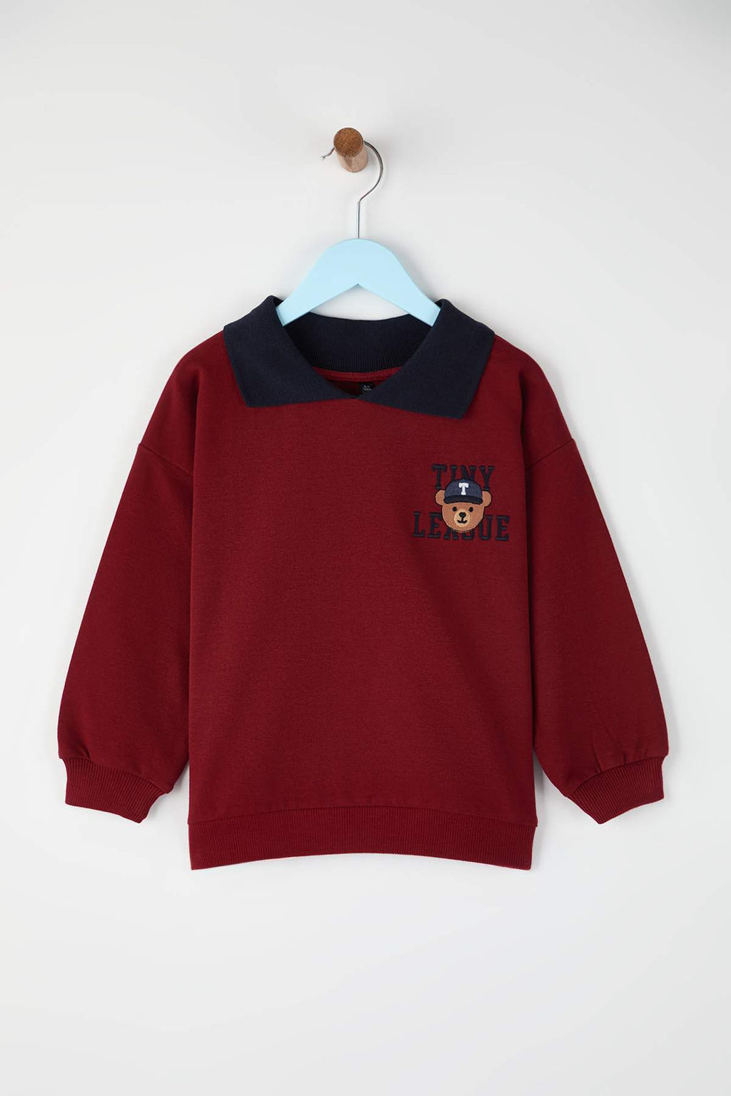 Bordo 100% Pamuk Bask?l? Polo Yaka Regular Unisex Cocuk Orme Sweatshirt TKDAW26SW00019 - Trendyolmilla фото 3
