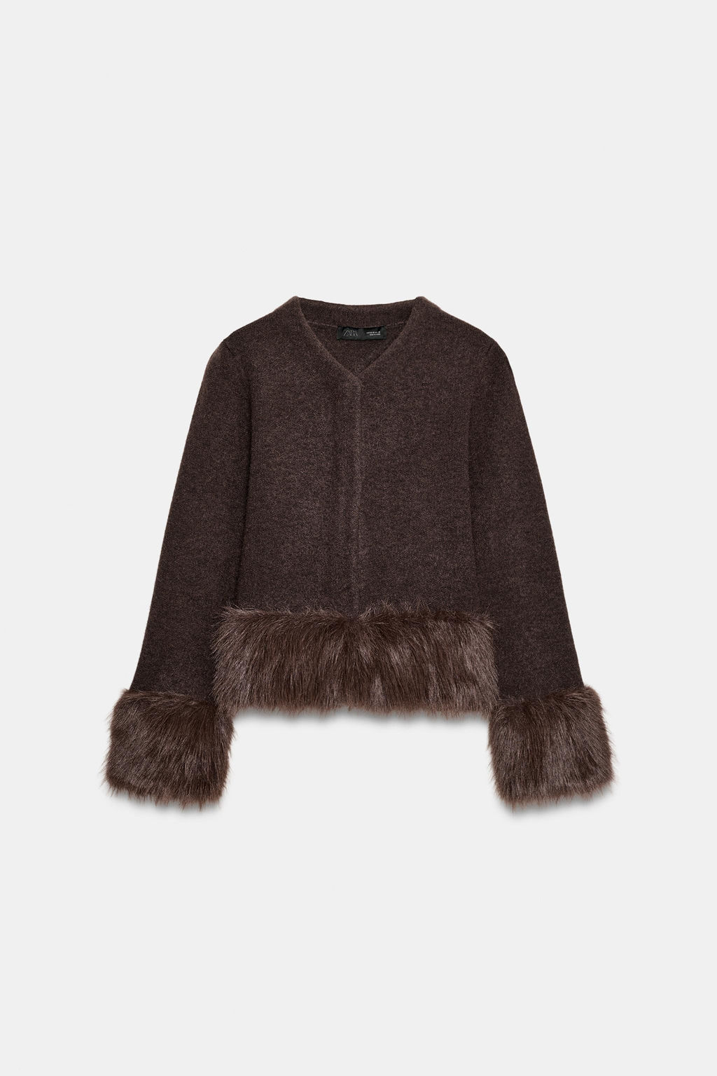 CONTRAST KNIT FAUX FUR CARDIGAN - Zara фото 5