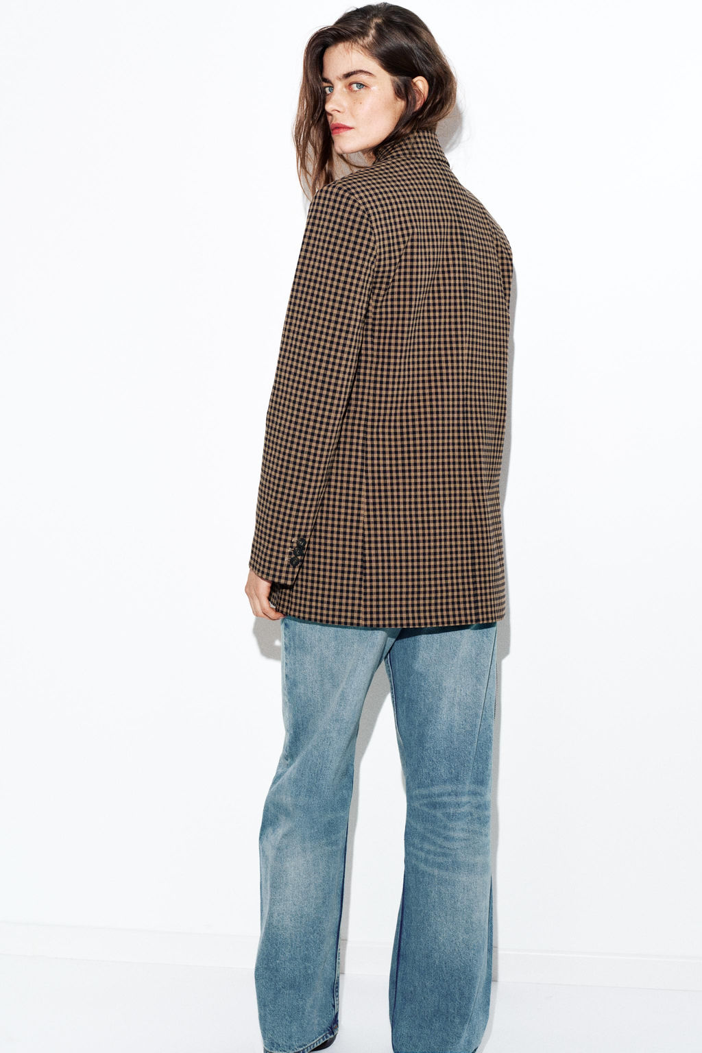BLAZER OVERSIZE CUADRO VICHY / Beige-marro - Zara фото 4