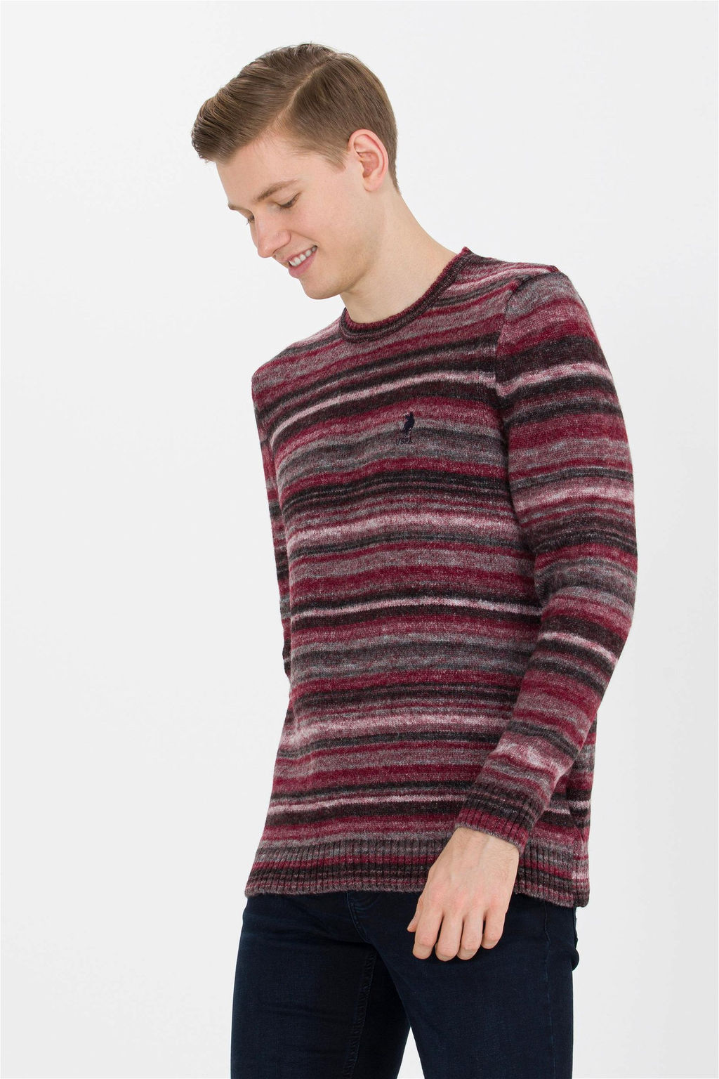 U. S. Polo Assn Мужской трикотажный свитер вишневого цвета с круглым вырезом - U.s. polo assn фото 7