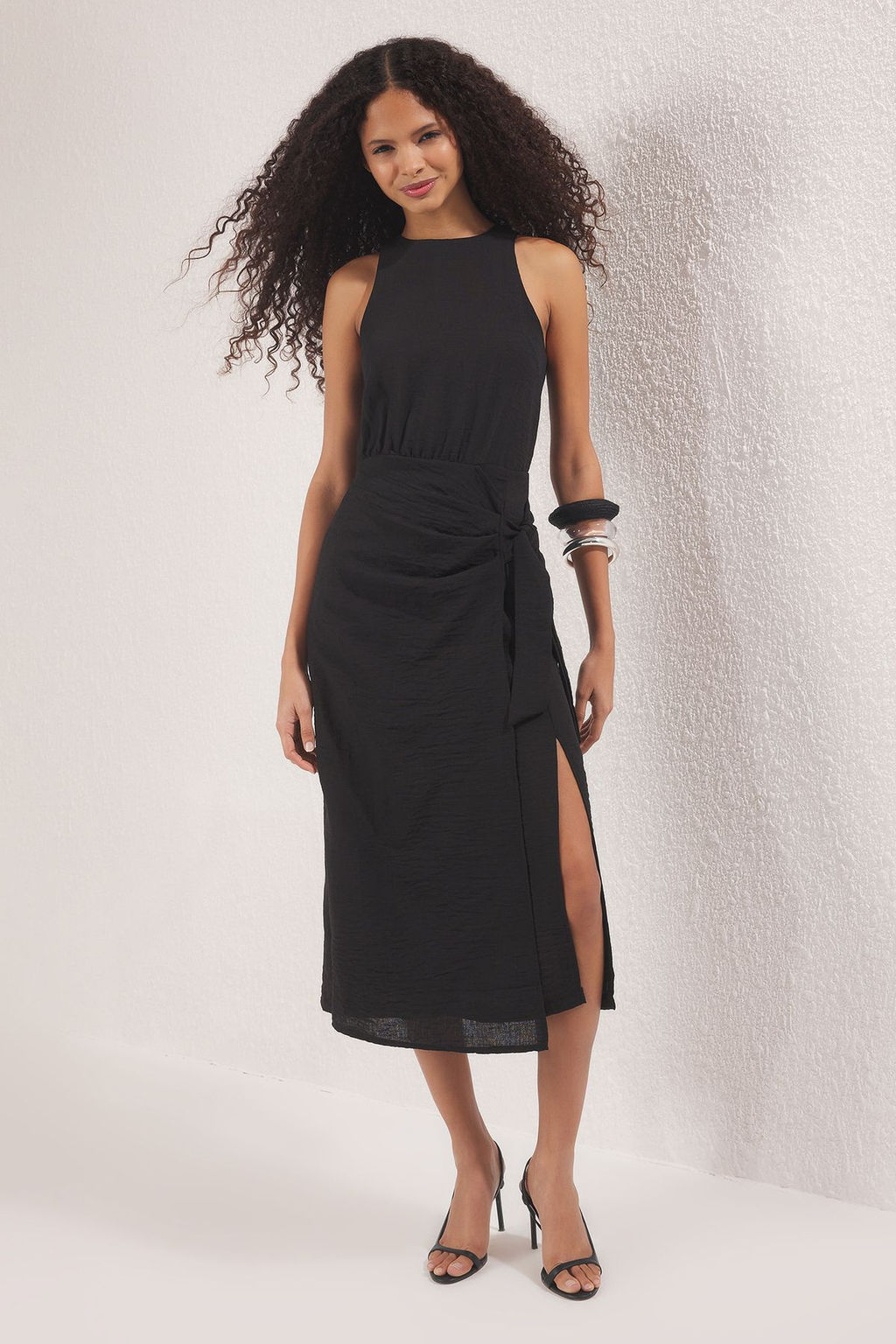 TRENDYOLMILLA Kahverengi Duz Midi Dokuma Elbise TWOSS25EL00777  фото 8