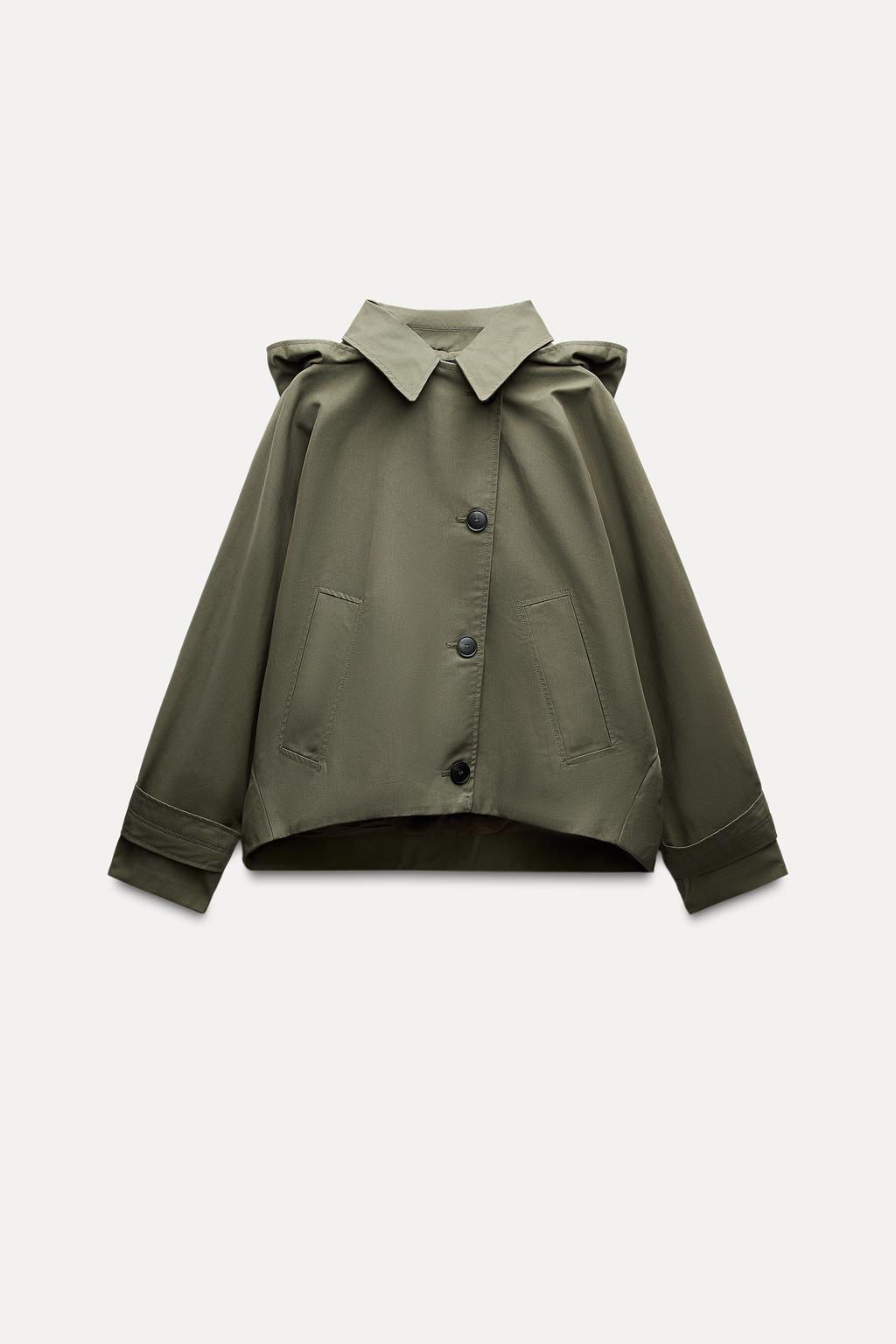 ZW COLLECTION SHORT HOODED TRENCH COAT - Zara фото 7