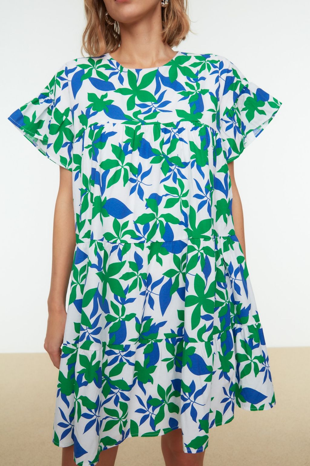 TRENDYOLMILLA Ekru Cicekli Genis Kesim Mini Dokuma Elbise TWOSS22EL0867  фото 4