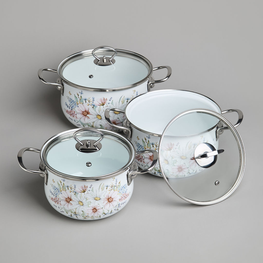 НАБОР КАСТРЮЛЬ AGNESS ЭМАЛИРОВАННЫХ СЕРИЯ ДВОРЦОВЫЙ ПАРК, 6ПР. 2,0/2,8/3,6Л,18Х11/20Х12/22Х13СМ  фото 6