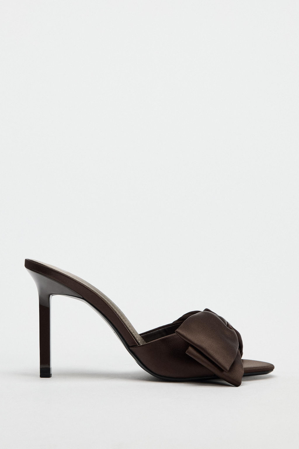 SATIN-EFFECT HIGH-HEELED MULE SANDALS WITH MAXI BOW