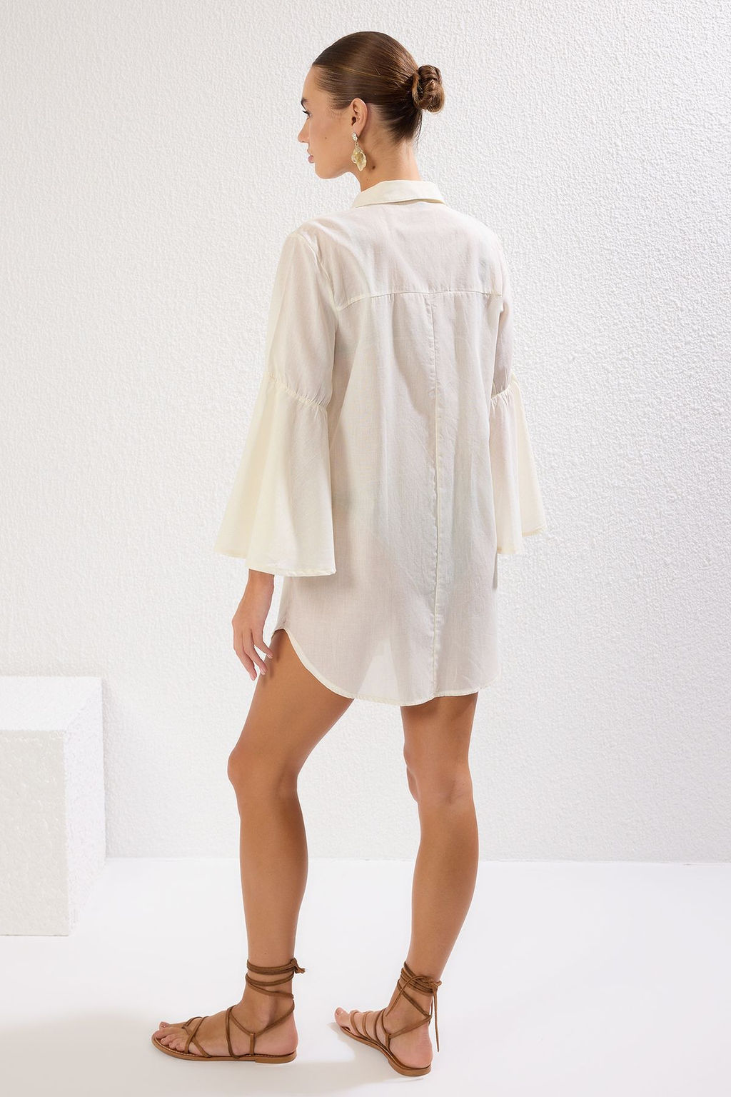 Ekru Dokuma %100 Pamuk Plaj Mini Elbise TBESS25EL00036 - Trendyolmilla фото 6