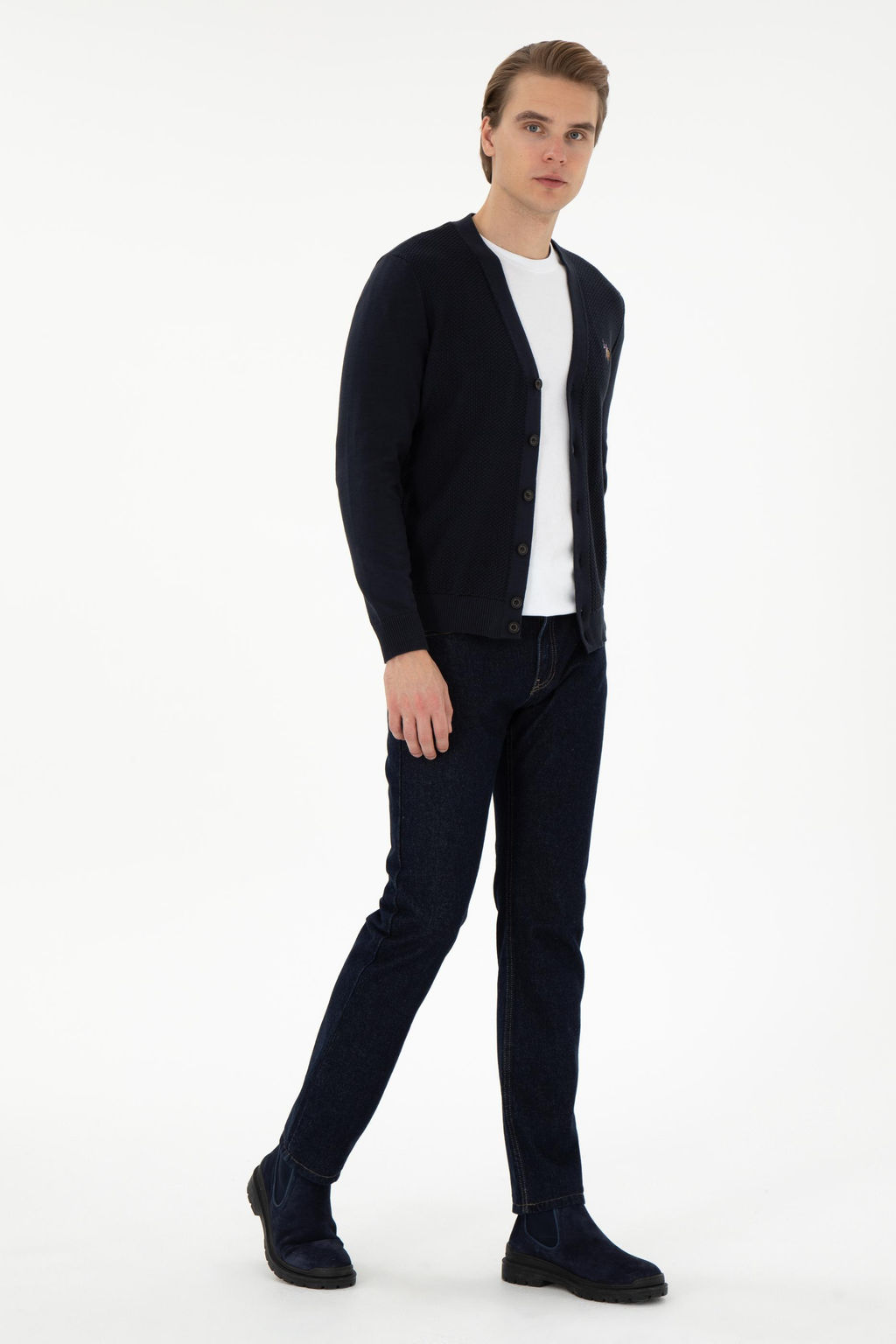 Мужской темно-синий базовый трикотажный кардиган Неожиданная скидка в корзине - U.s. polo assn фото 4