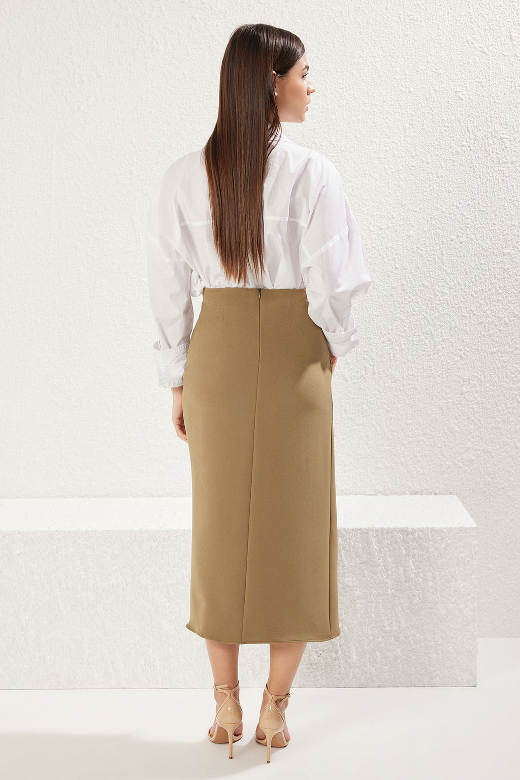 TRENDYOLMILLA Haki Beli Yandan Buzgulu Y?rtmacl? Dokuma Etek TWOSS25ET00038 фото 6