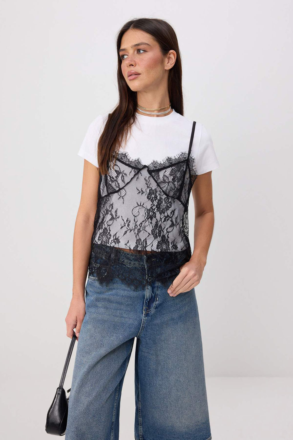 Ekru D_z Regular/Normal Kal_p Bisiklet Yaka Dantel Atlet Detayl_ Esnek _rme T-Shirt TWOSS26TS00290 - Trendyolmilla фото 5