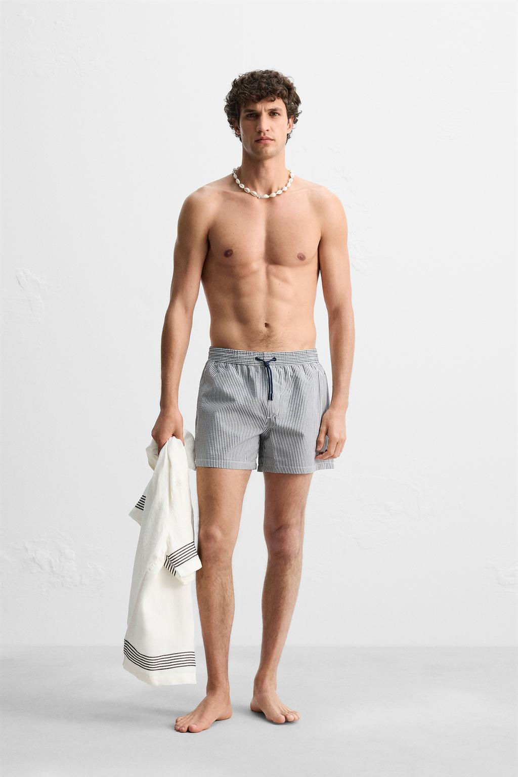 SEERSUCKER MID-LENGTH SWIMMING TRUNKS - Zara фото 21