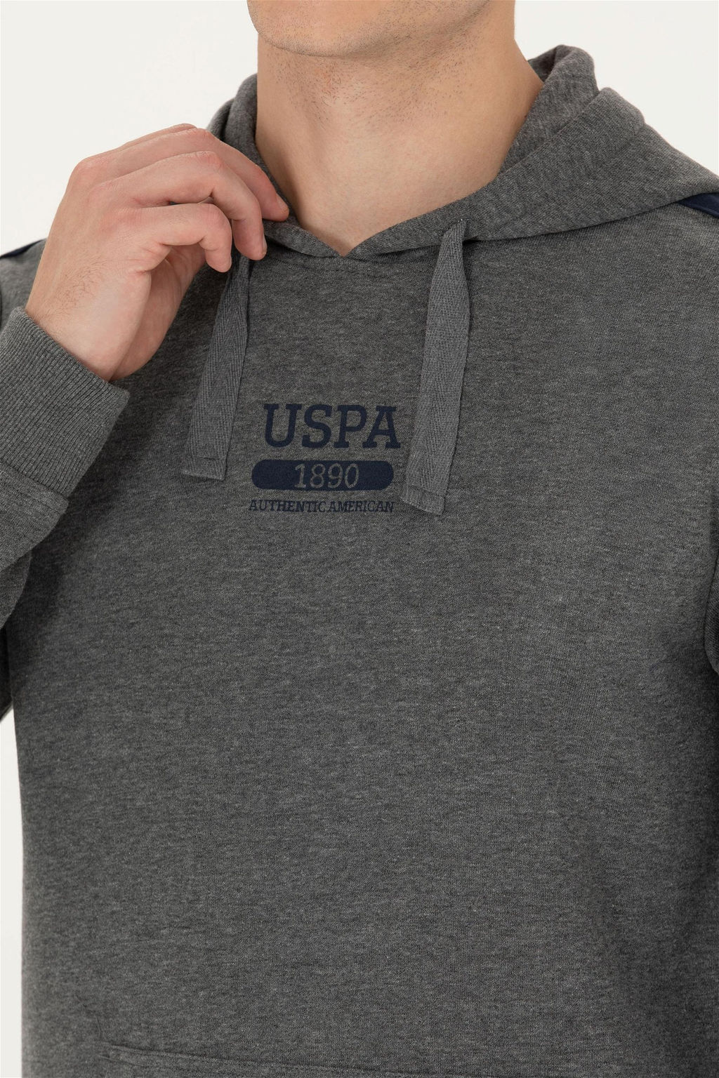 U. S. Polo Assn Мужская толстовка с капюшоном антрацитового меланжевого цвета - U.s. polo assn фото 7