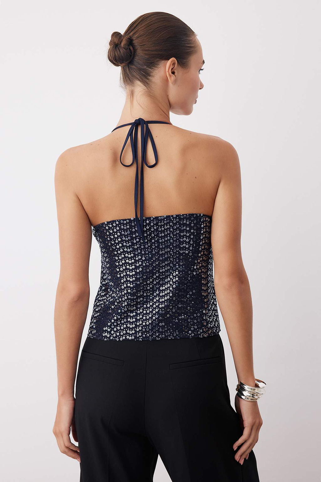 Lacivert Par?lt?l? Baglama Detayl? Party Bluz TPRAW26BZ00023