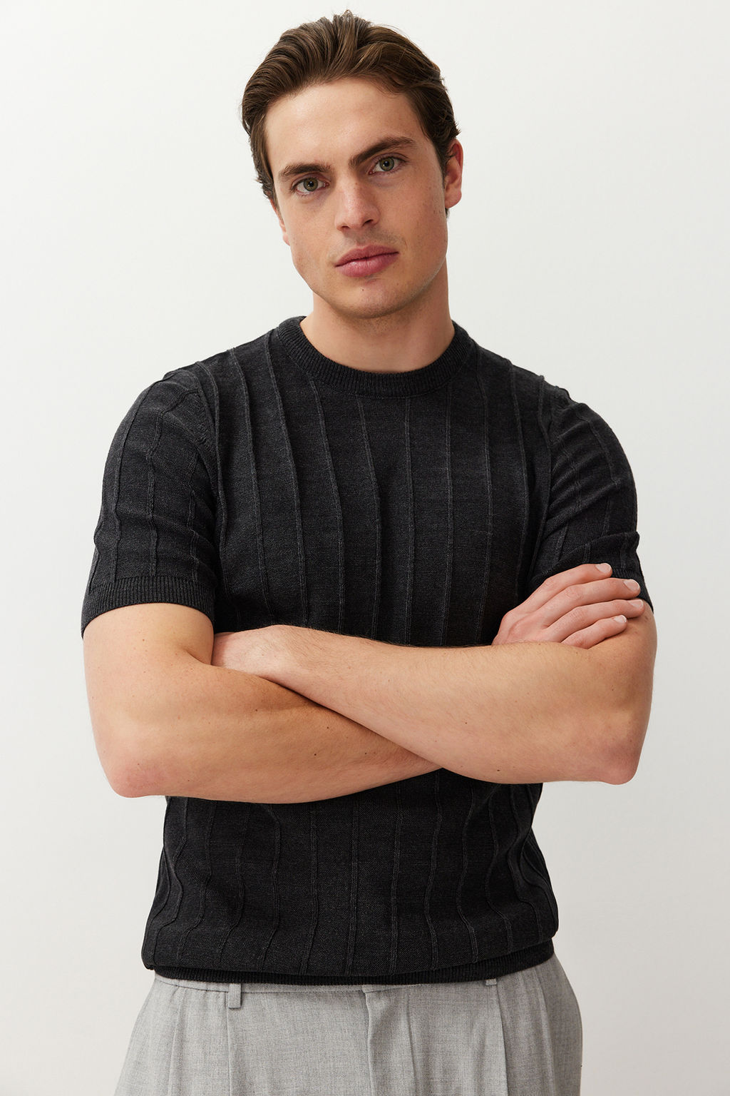 TRENDYOL MAN Lacivert Slim-Dar Fit Pamuklu Bisiklet Yaka Basic Triko T-shirt TMNSS24TS00250 - Trendyolmilla фото 3