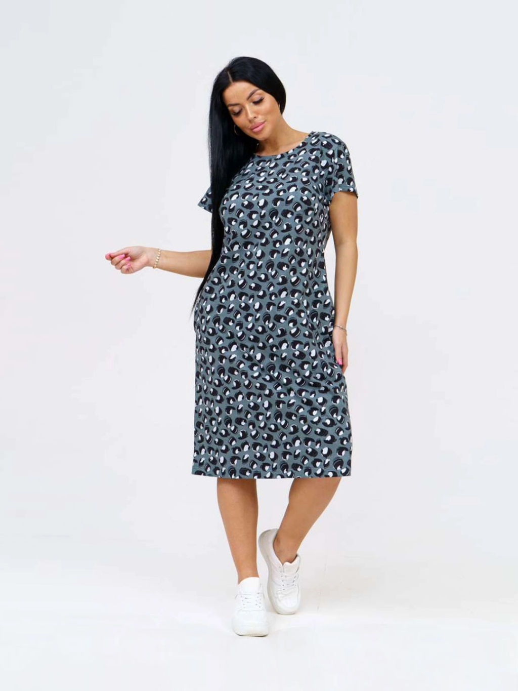 Платье женское, цвет зеленый белый черный