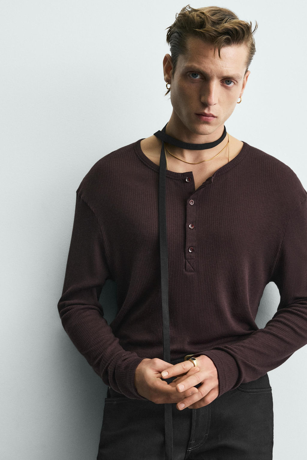 LYOCELL - COTTON HENLEY COLLAR T-SHIRT