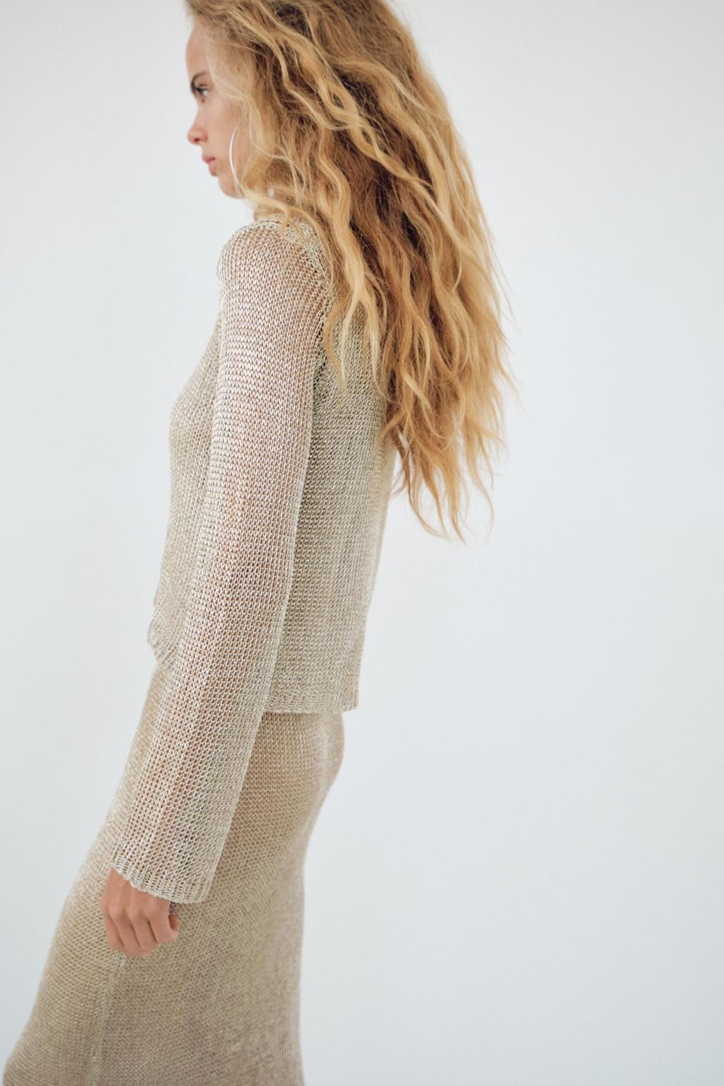 METALLIC THREAD MESH JERSEY TOP - Zara фото 4