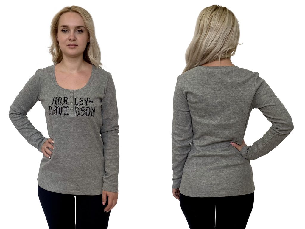 Серая женская кофта Harley-Davidson  классический реглан в новом формате №1134