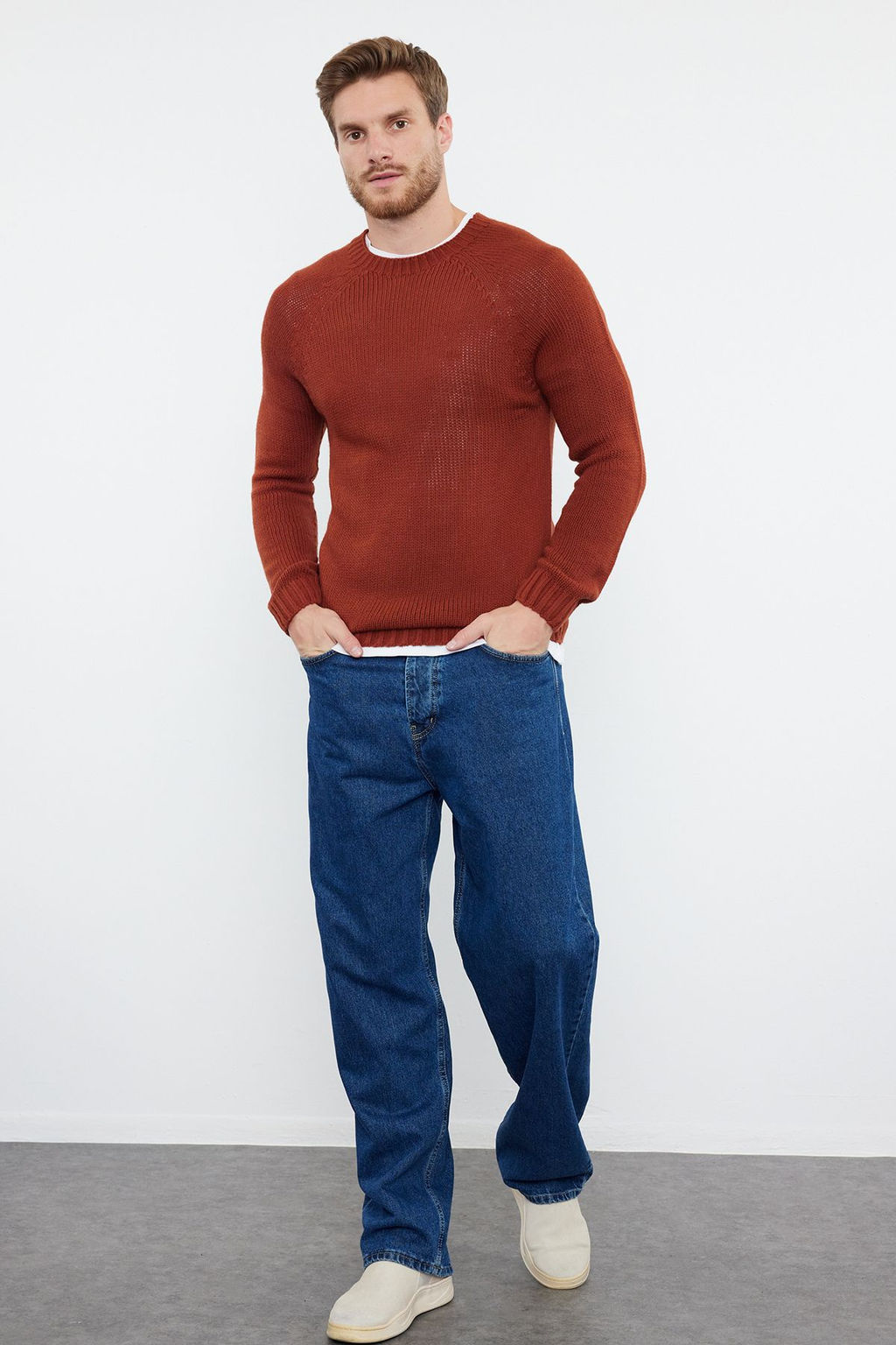 TRENDYOL MAN Kiremit Slim Fit Dar Kesim Bisiklet Yaka Reglan Kol Basic Triko Kazak TMNAW25KZ00000 - Trendyolmilla фото 65