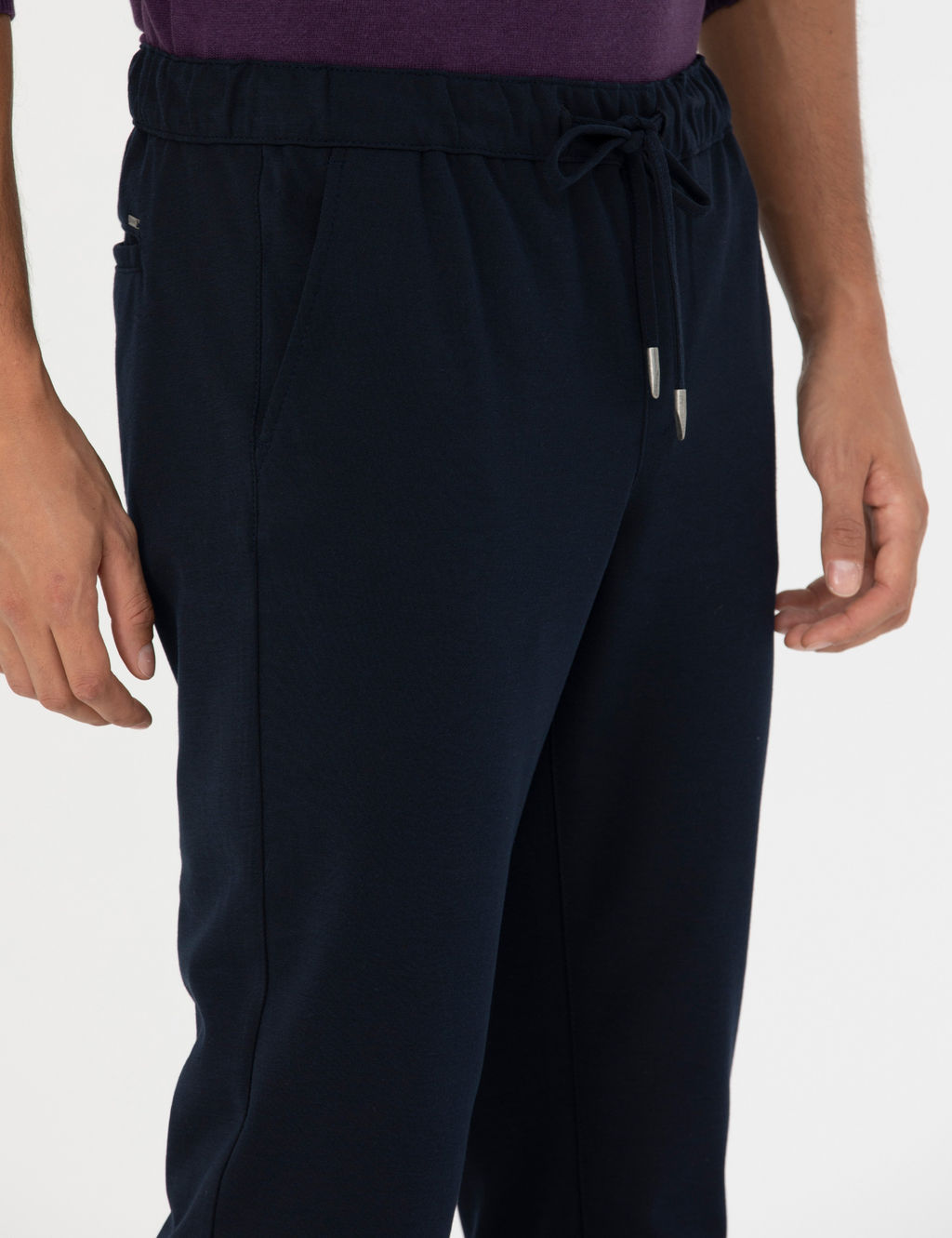 Lacivert Slim Fit Beli Lastikli Ba_c_kl_ Kanvas Pantolon
