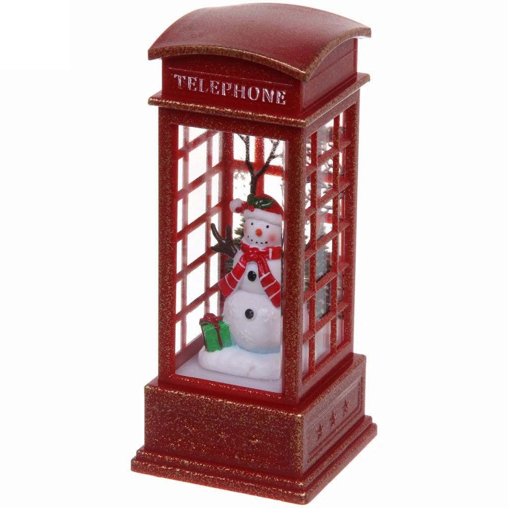 Сувенир с подсветкой Christmas "Телефонная будка - Снеговик с подарком" 12,5х5,3х5,3 см