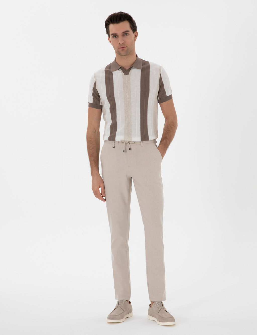 Bej Slim Fit Keten Kar___ml_ Beli Ba_c_kl_ Kanvas Pantolon - Cacharel фото 3