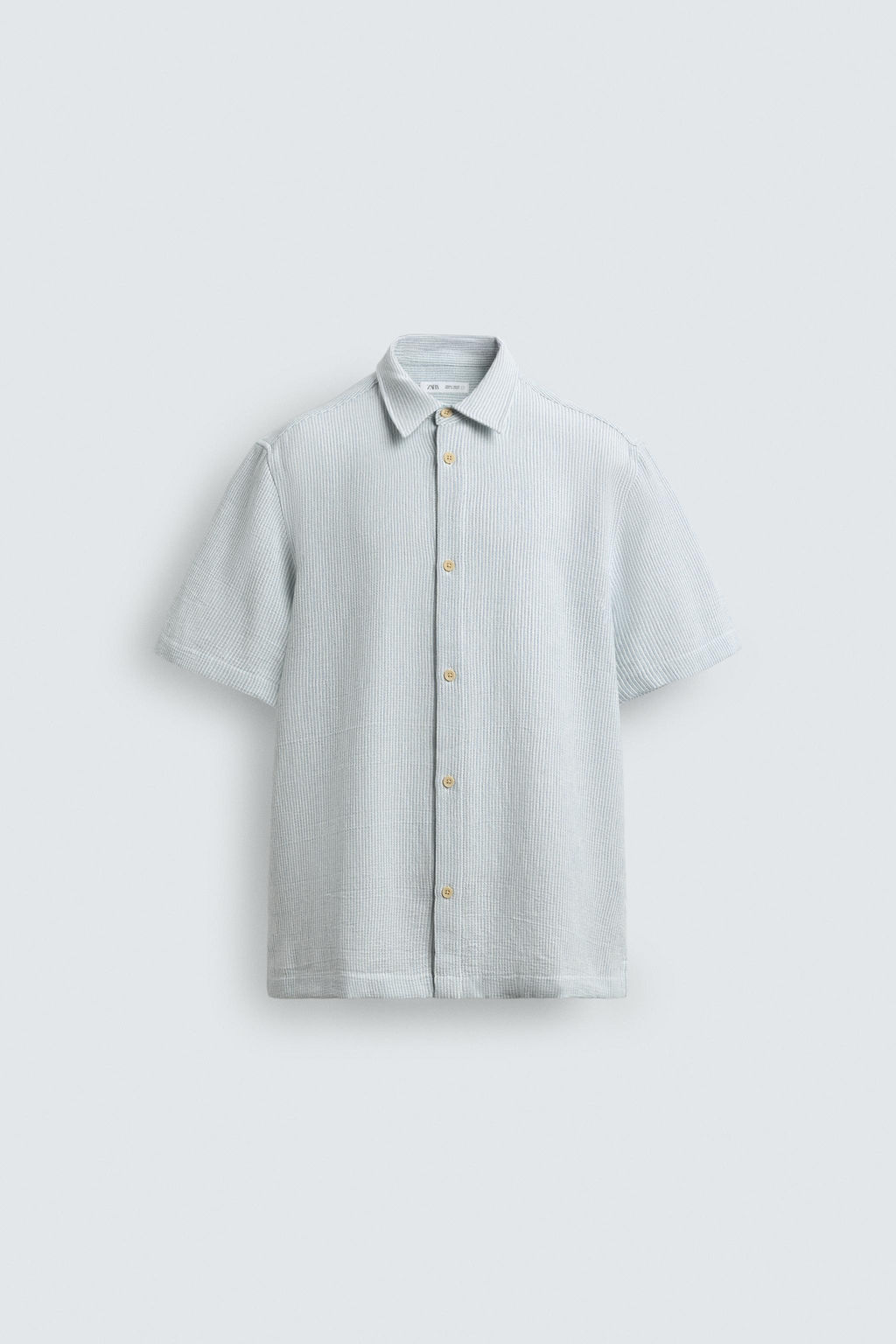 CAMISA REGULAR FIT ESTRUCTURA / Blanco / Celeste - Zara фото 7