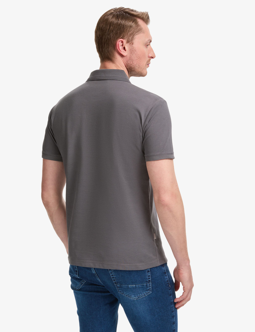 Koyu Gri Slim Fit %100 Pamuk D__meli Polo Yaka Basic Ti__rt