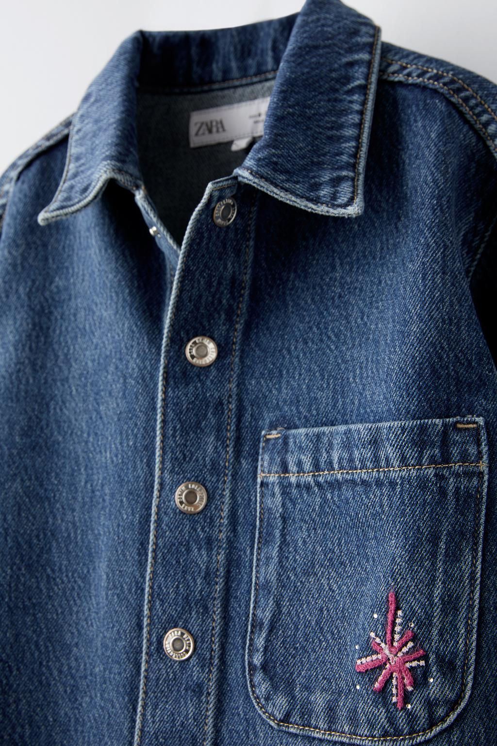 DENIM OVERSHIRT WITH EMBROIDERY - Zara фото 4