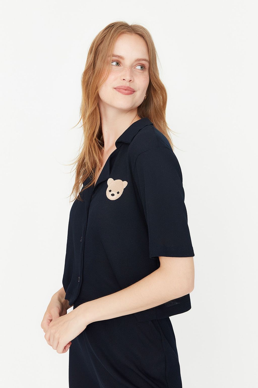 Trendyolmilla Lacivert Ay?c?kl? Fitilli Orme Pijama Tak?m? THMSS21PT0168 фото 10