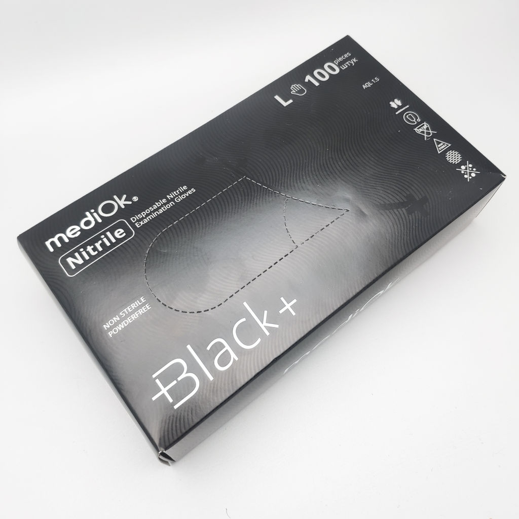 Mediok Перчатки нитриловые смотровые одноразовые неопудренные / Nitrile Optima, размер L, черный, 50 пар (100 штук)  фото 2