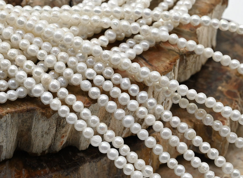 Бусины жемчуг галтовка 3*2мм цвет белый, 39см, 180 бусин Радуга камня