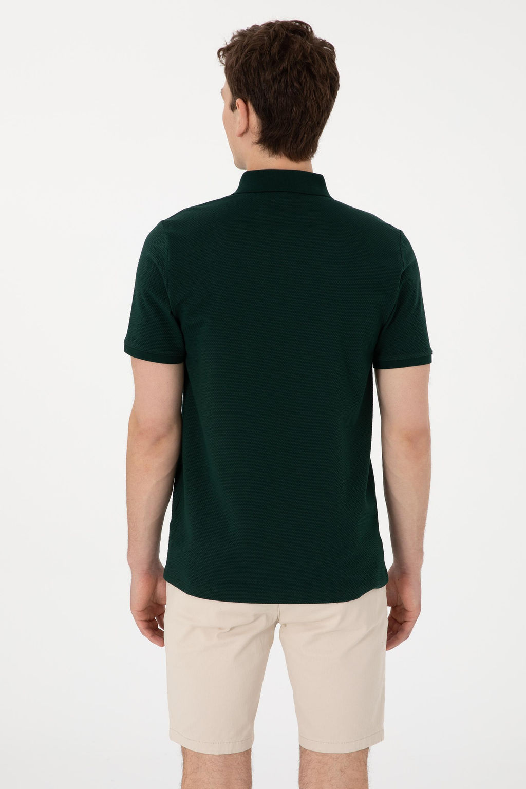Erkek Regular Fit Fermuarl_ Koyu Ye_il Dokulu Ti__rt
