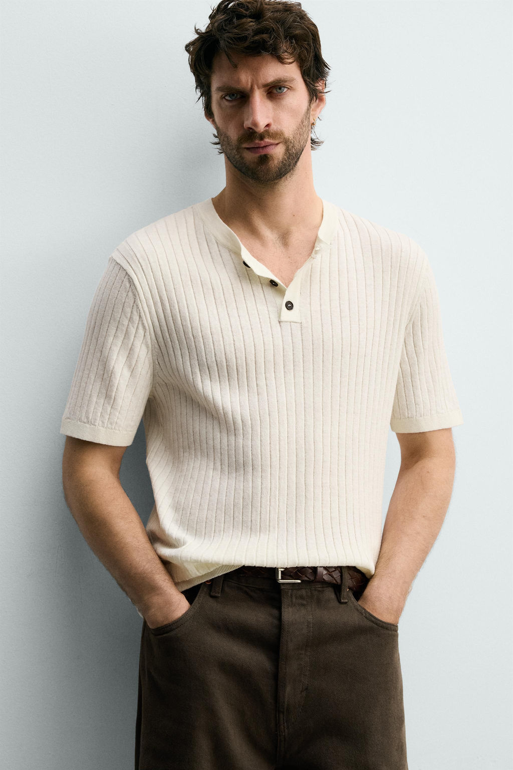 CAMISETA PUNTO CANAL? CUELLO PANADERO / Crudo - Zara фото 6