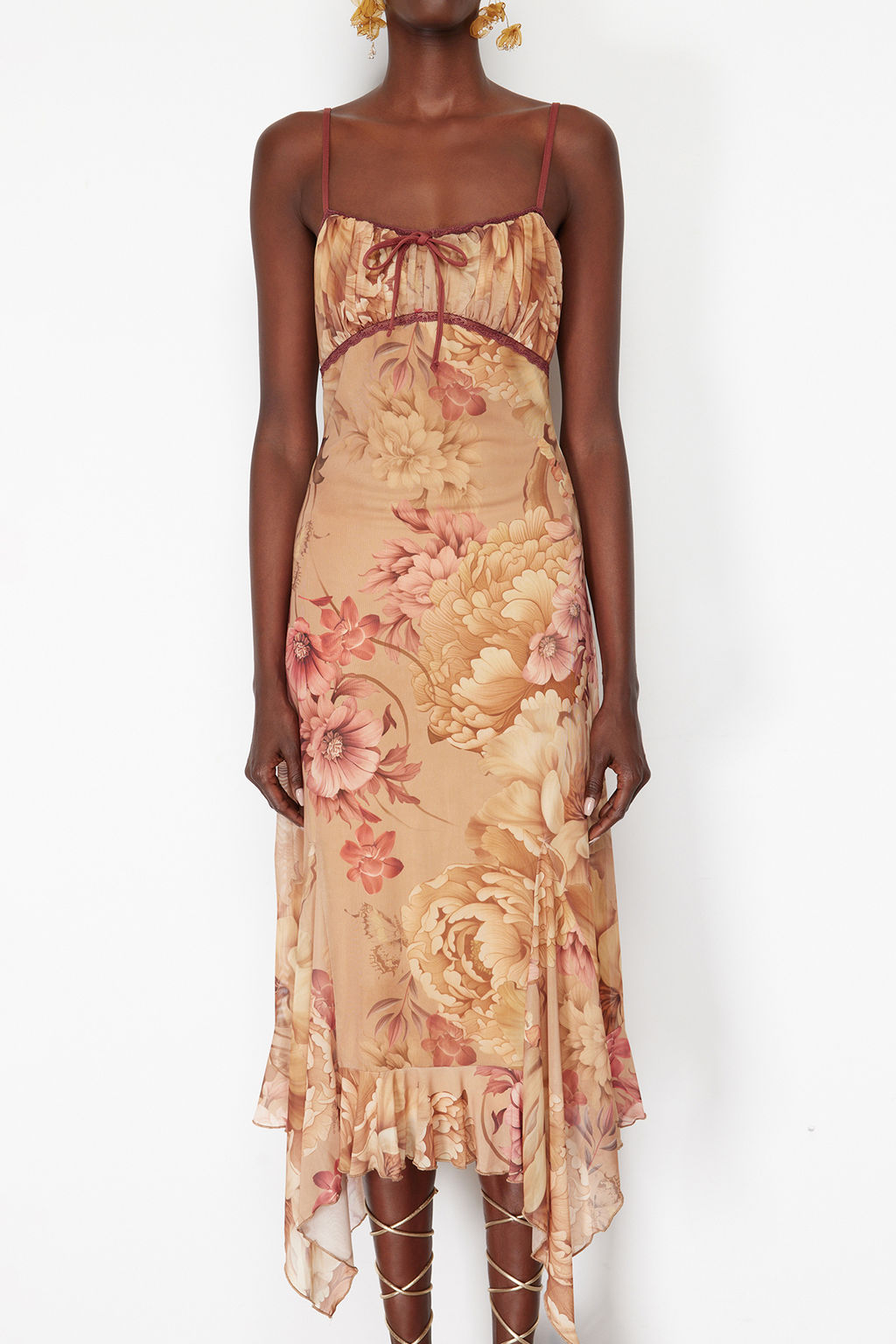 TRENDYOLMILLA Cok Renkli A-Kesim Cicek Desenli F?rf?rl? Orme Tul Elbise TPRSS24EL00133 фото 4