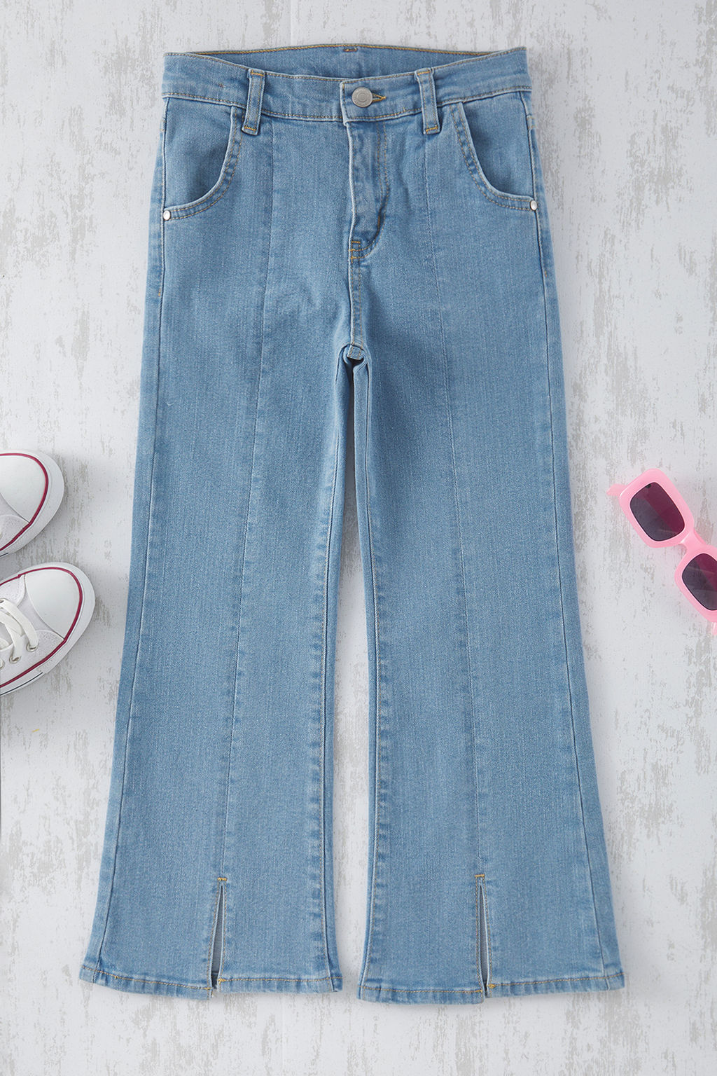 Ac?k Mavi K?z Cocuk Genis Paca/Flare Lastikli Denim Jeans TKDSS25JE00003 - Trendyolmilla фото 4