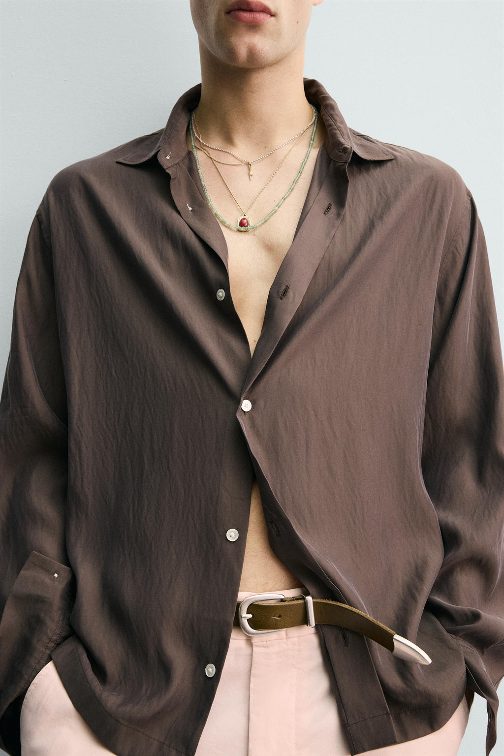 CAMISA RELAXED FIT FLUIDA / Marr?n - Zara фото 6