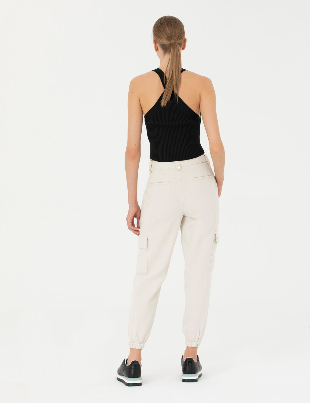 Krem Keten Kar___ml_ Jogger Fit Kanvas Pantolon