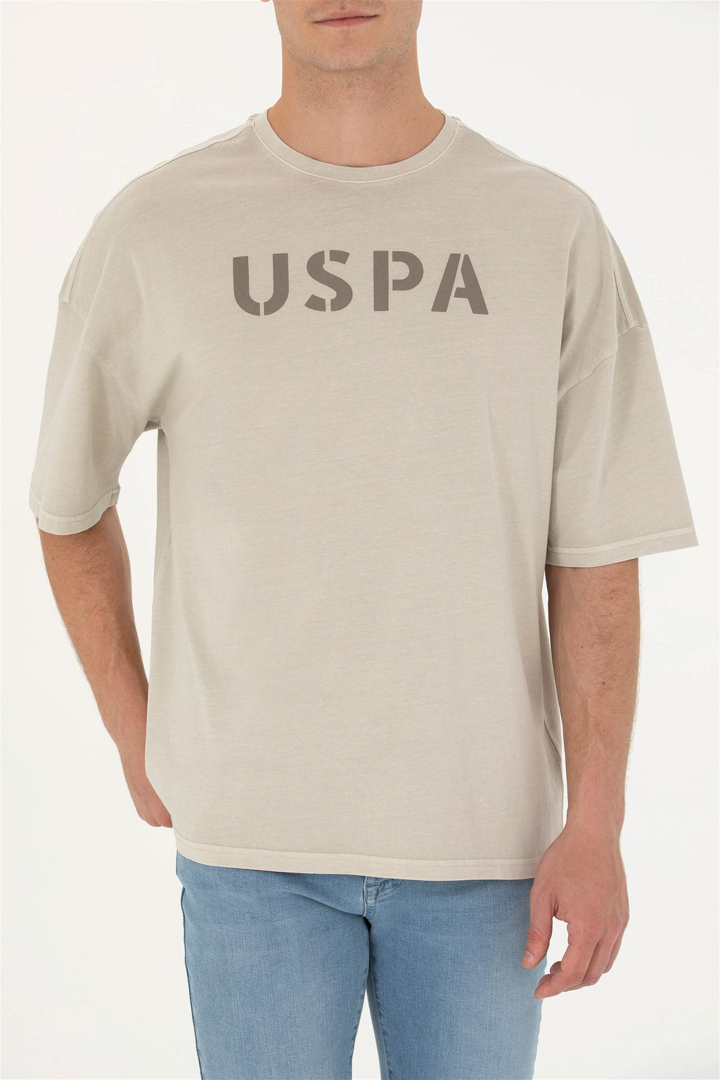 Мужская бежевая футболка оверсайз с круглым вырезом Неожиданная скидка в корзине - U.s. polo assn фото 6