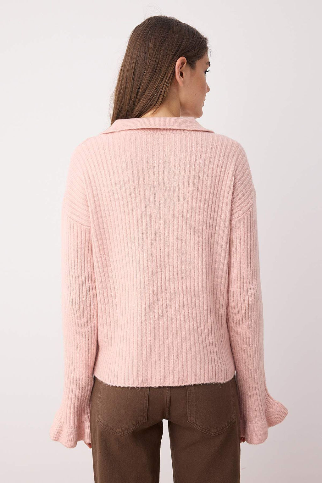 Pudra Yumusak Dokulu Kol Volanl? Triko Kazak TWOAW26KZ00085 - Trendyolmilla фото 4