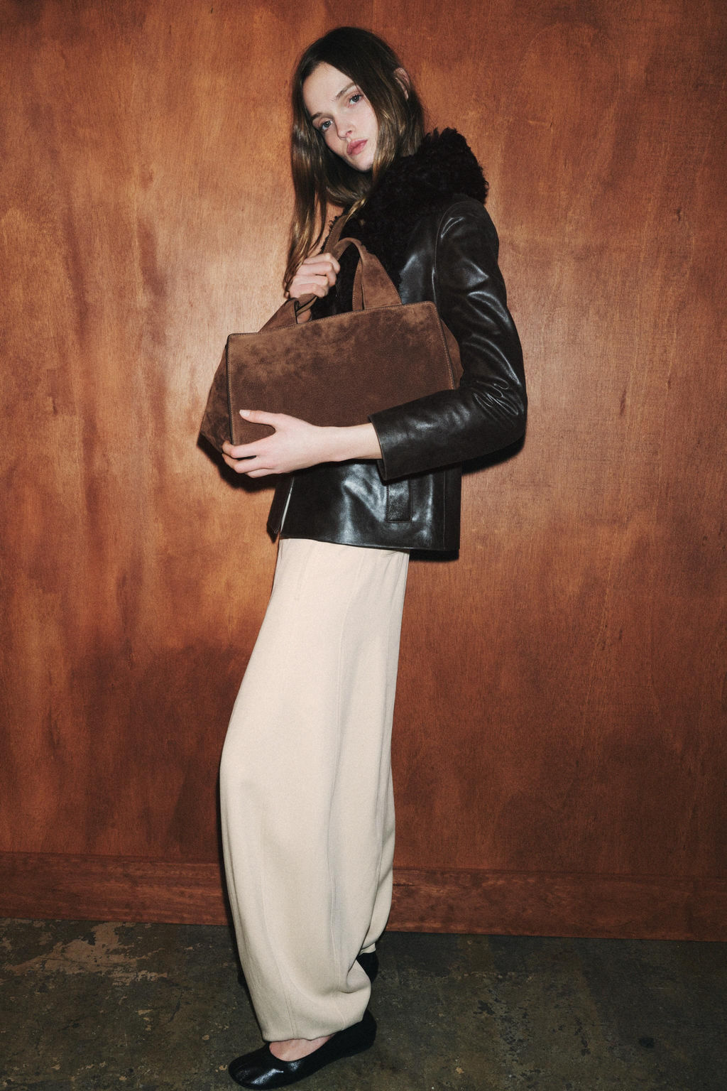 LEATHER SPLIT SUEDE DOUBLE HANDLE BAG - Zara фото 3