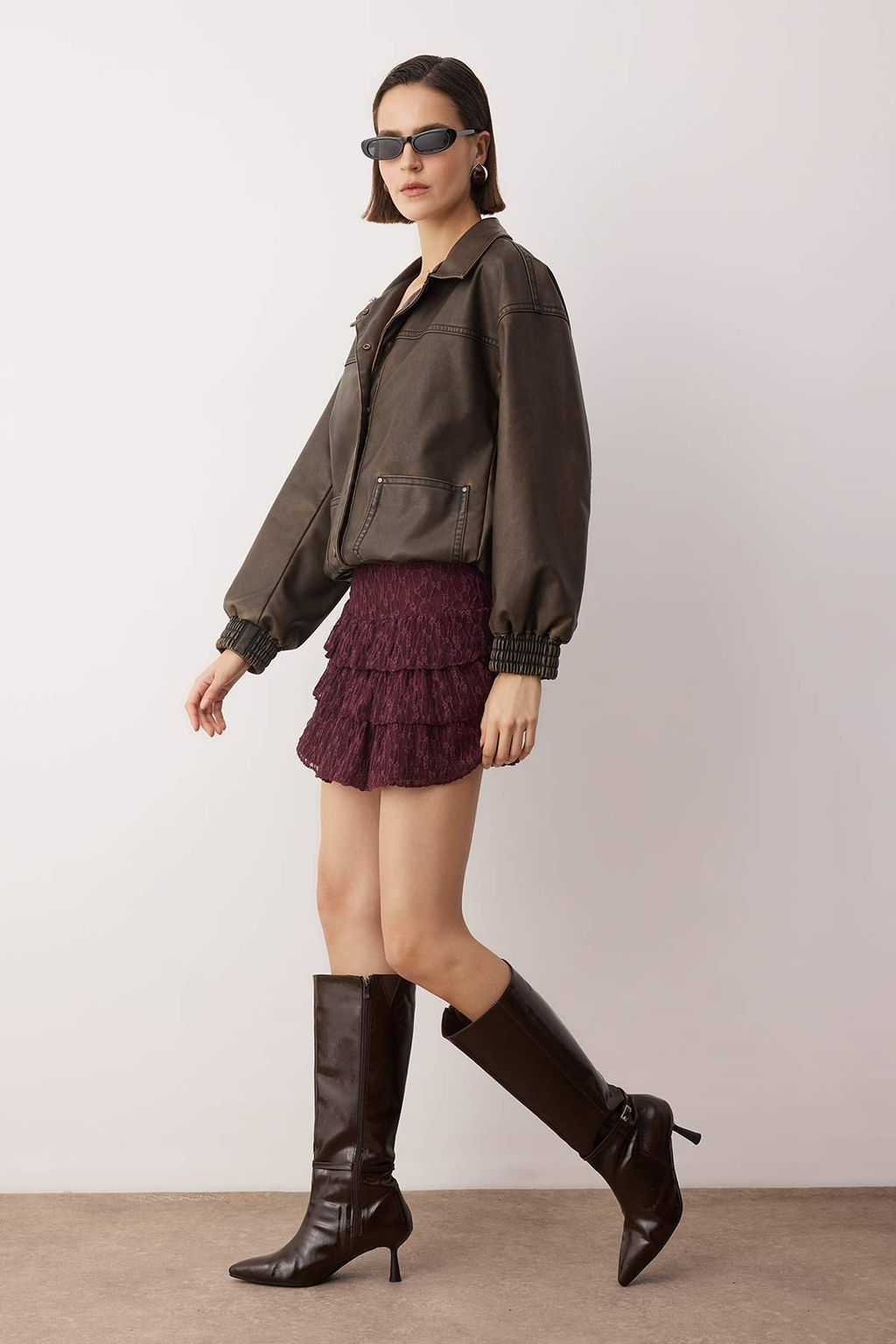 Kahverengi Super Mini Orme Sortlu Astarl? Dantel Party Etek TPRAW26ET00015 - Trendyolmilla фото 6