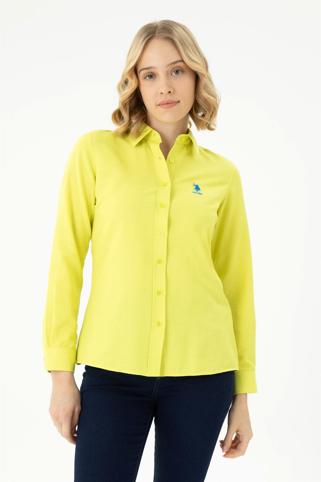 Женская неоново-желтая базовая рубашка с длинным рукавом Неожиданная скидка в корзине - U.s. polo assn фото 3