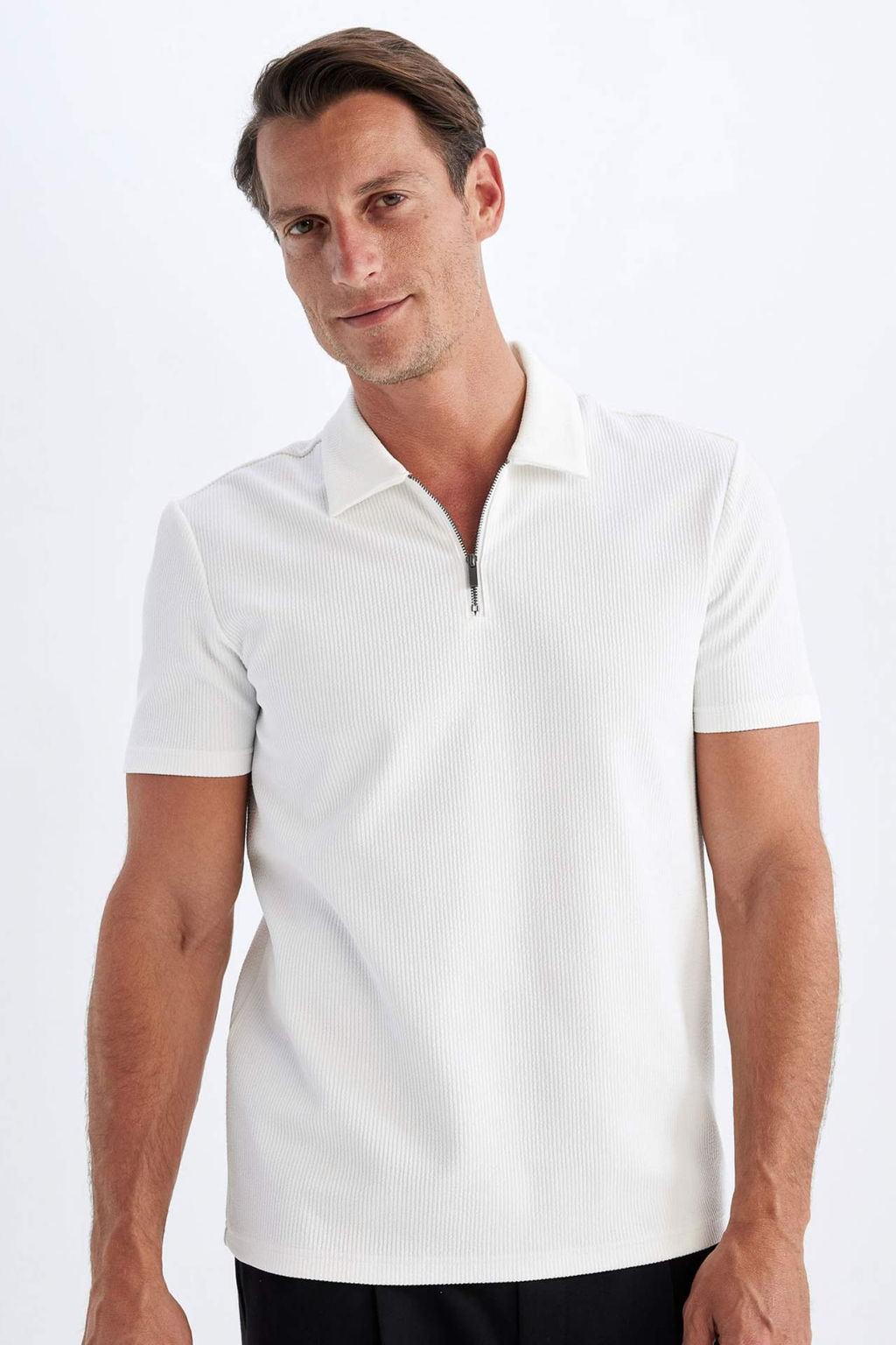 Regular Fit Fermuarl? K?sa Kollu Polo Tisort - Defacto фото 4