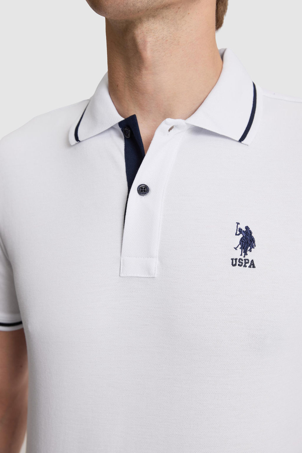 Erkek Beyaz Slim Fit Polo Yaka Basic Ti__rt - U.s. polo assn фото 6